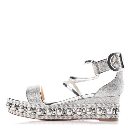 Christian Louboutin Crepe Satin Specchio Lurex Chocazeppa 60 Platform Sandals 38 Silver 1 of 7