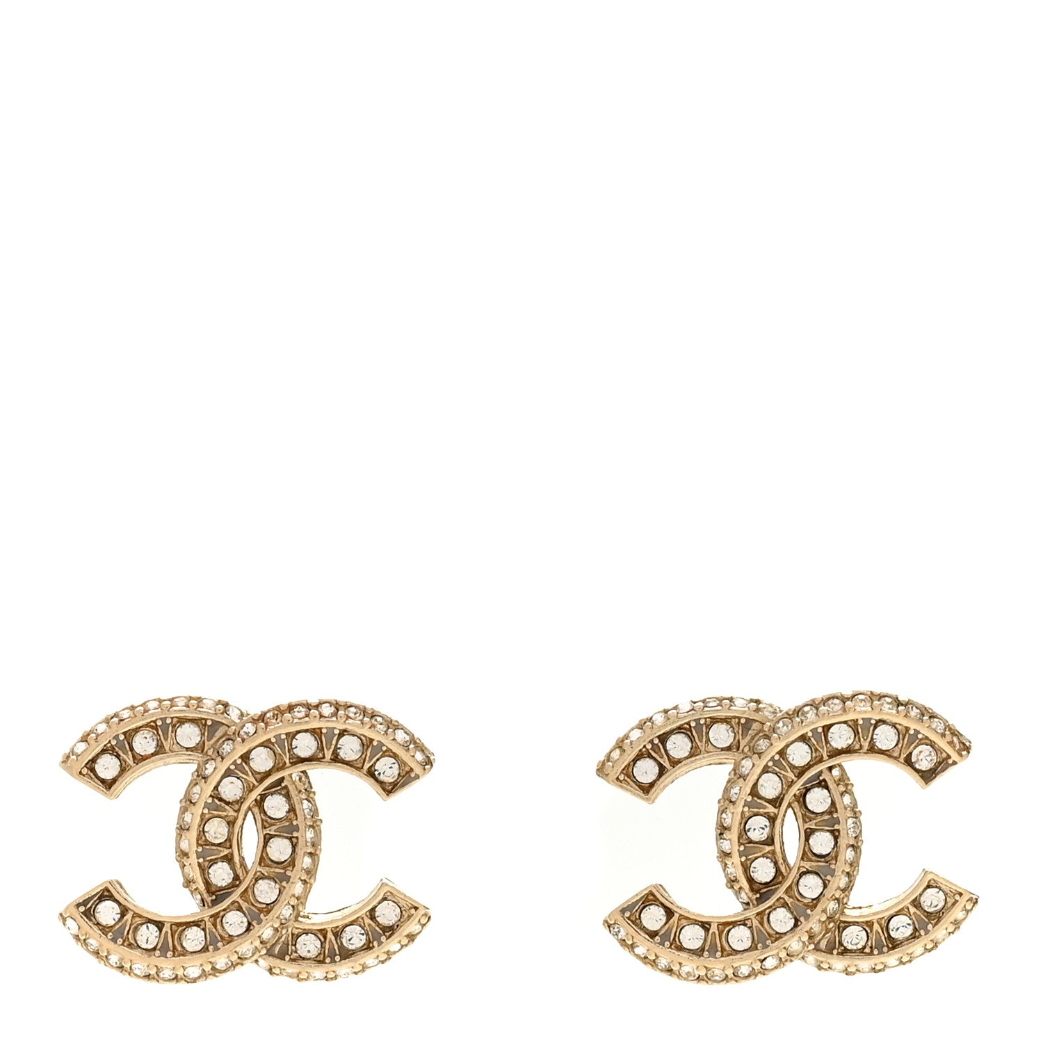 Chanel Crystal Timeless CC Earrings Light Gold 1 of 5