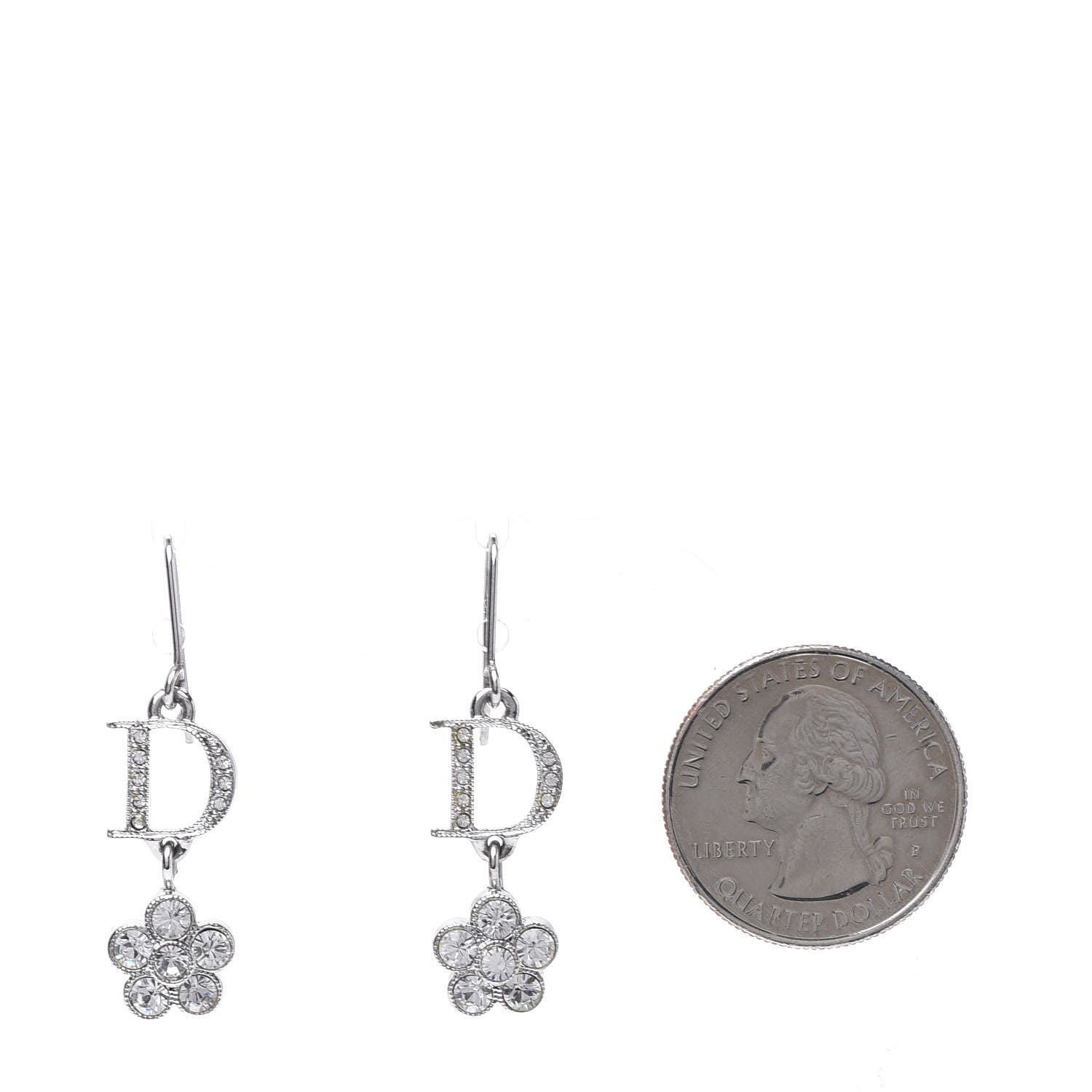 Christian Dior Crystal Flower Dangle Earrings Silver 2 of 4