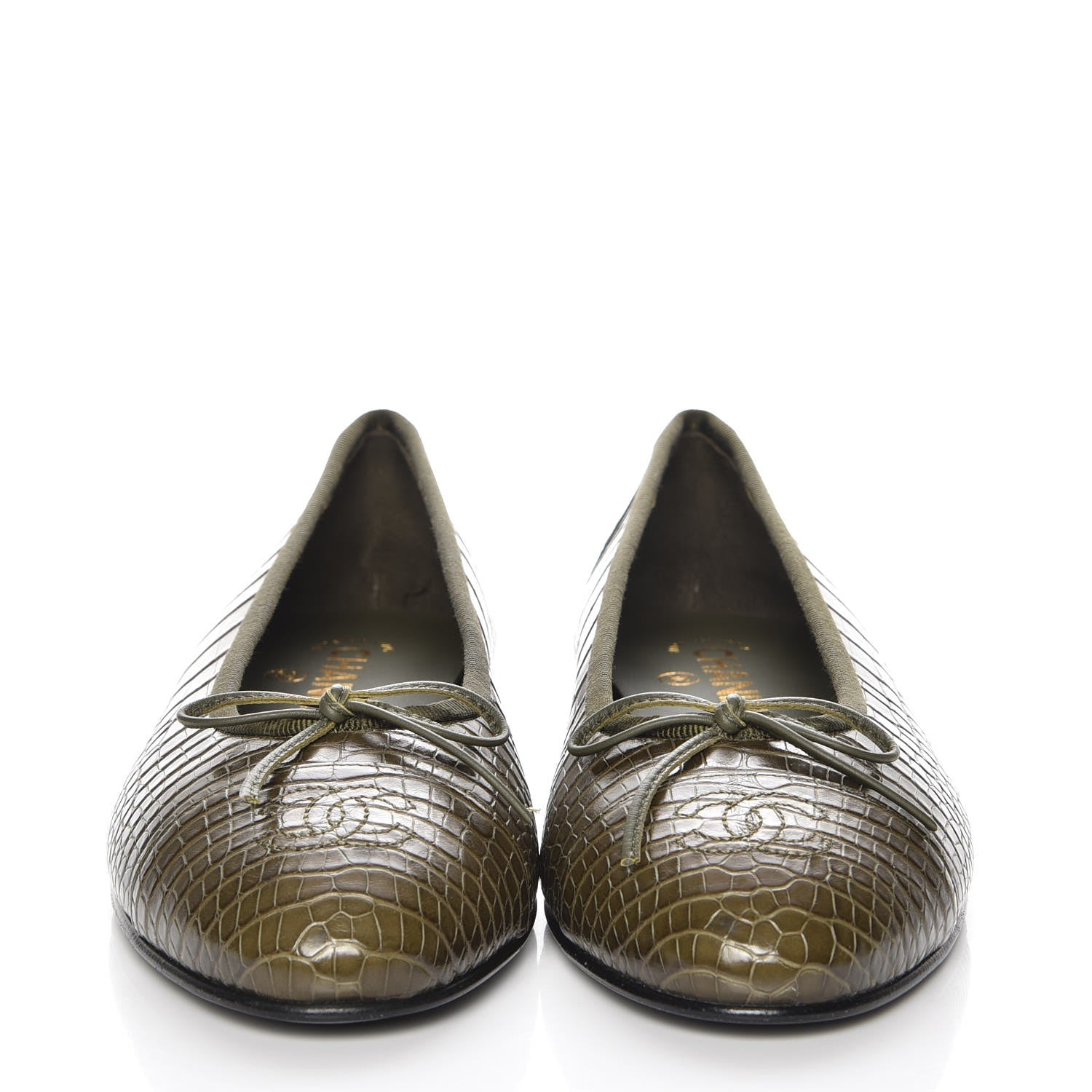 Chanel Alligator CC Cap Toe Ballerina Flats 39 Khaki 2 of 9