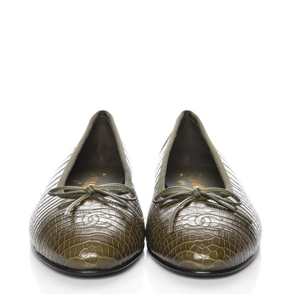 Chanel Alligator CC Cap Toe Ballerina Flats 39 Khaki 2 of 9