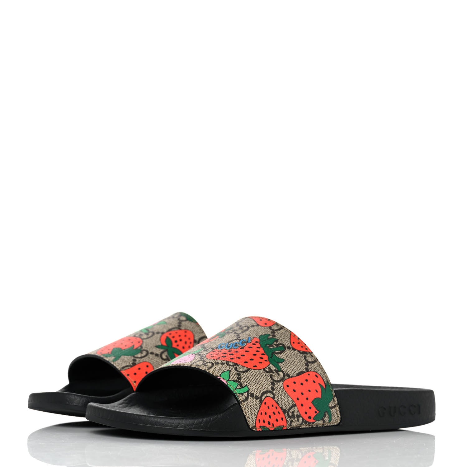 Gucci GG Supreme Monogram Strawberry Slide Sandals 36 Beige Multicolor 3 of 8