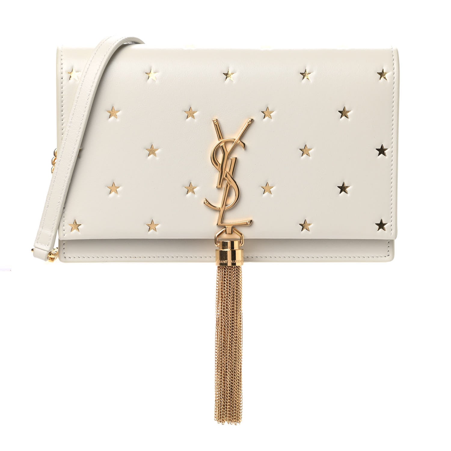 Saint Laurent Calfskin Star Print Monogram Kate Tassel Chain Wallet White Gold 1 of 9