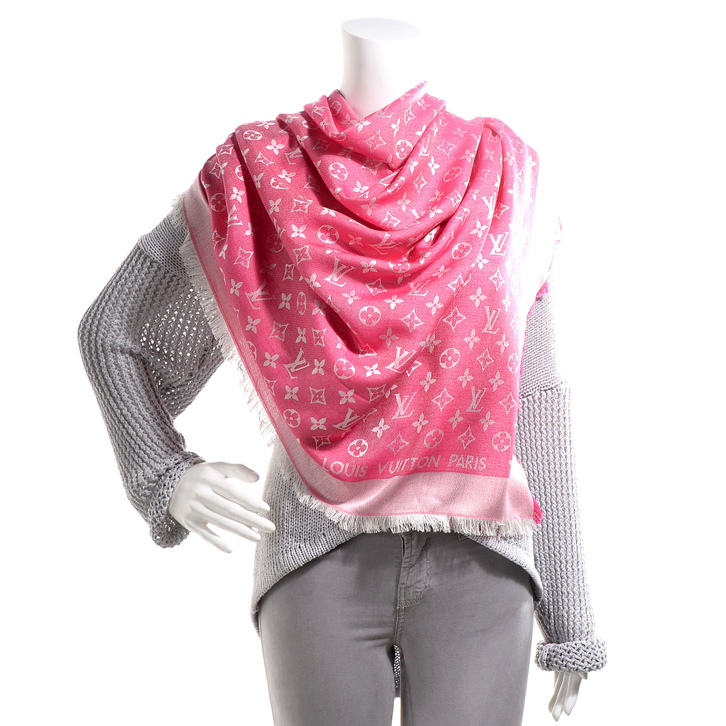 Silk Wool Monogram Denim Shawl Pivoine