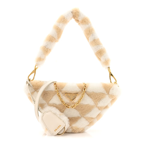 Shearling Symbole Mini Triangle Bag Ecru White