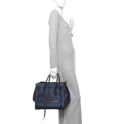 Celine Drummed Leather Medium Phantom Luggage Royal Blue Orange Trim 2 of 10