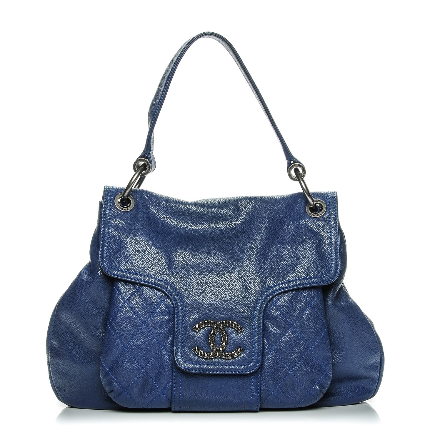 Glazed Caviar Flap Hobo Dark Blue