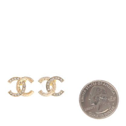 Chanel Textured Metal Crystal CC Earrings Gold 2 of 5