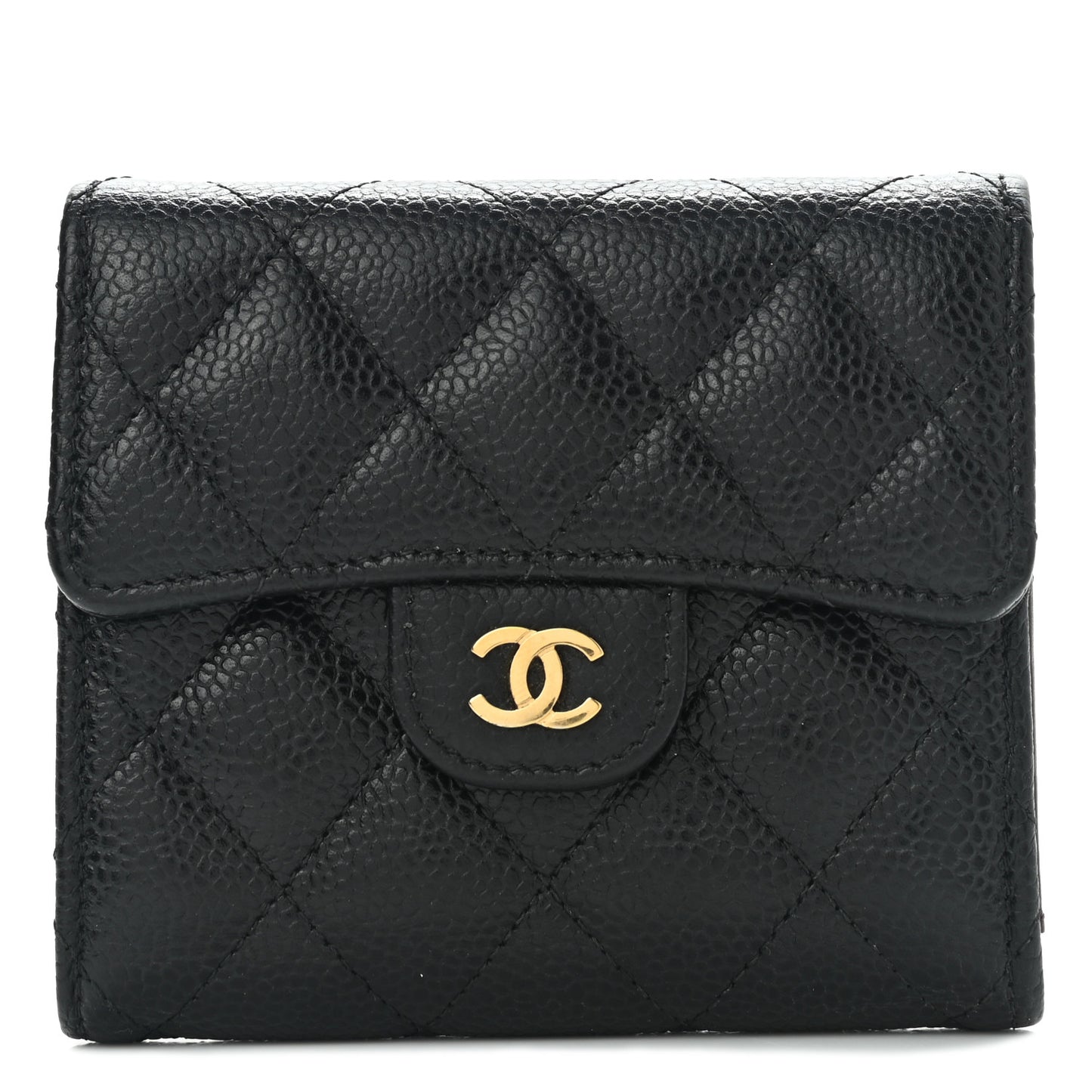 Caviar Quilted Compact Flap Wallet Black
