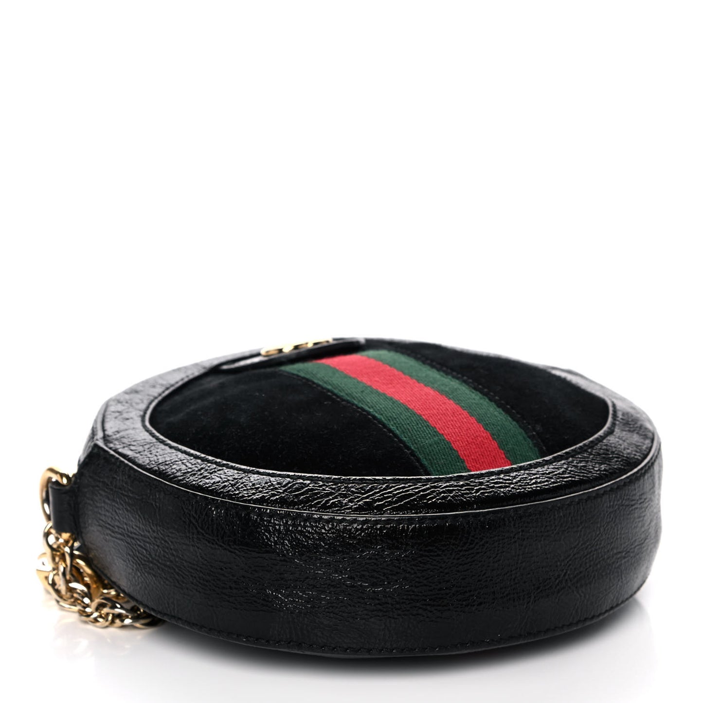 Suede Patent Web Mini Ophidia Round Shoulder Bag Black