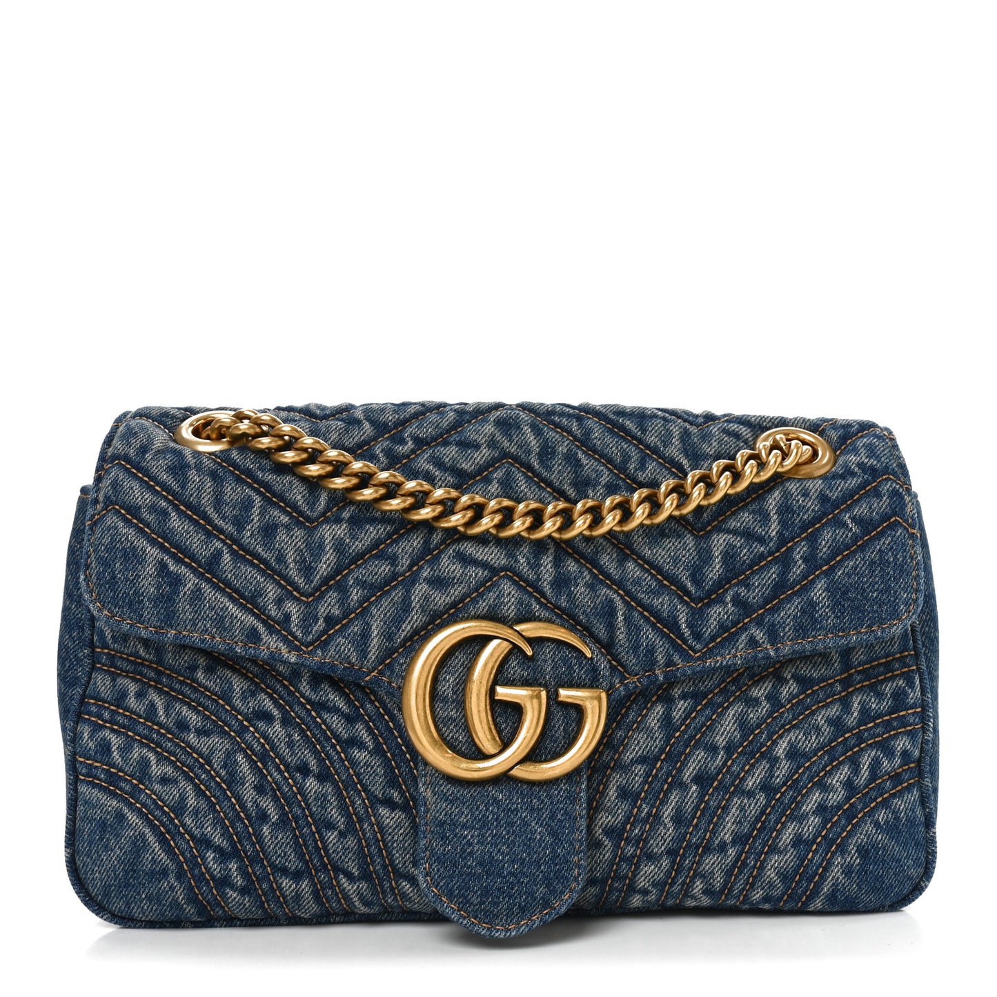 Washed Denim GG Marmont Shoulder Bag Blue