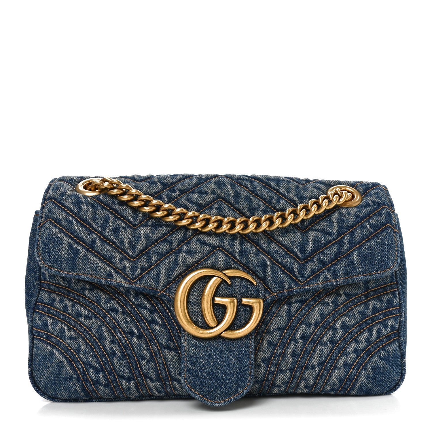 Gucci Washed Denim GG Marmont Shoulder Bag Blue 1 of 11