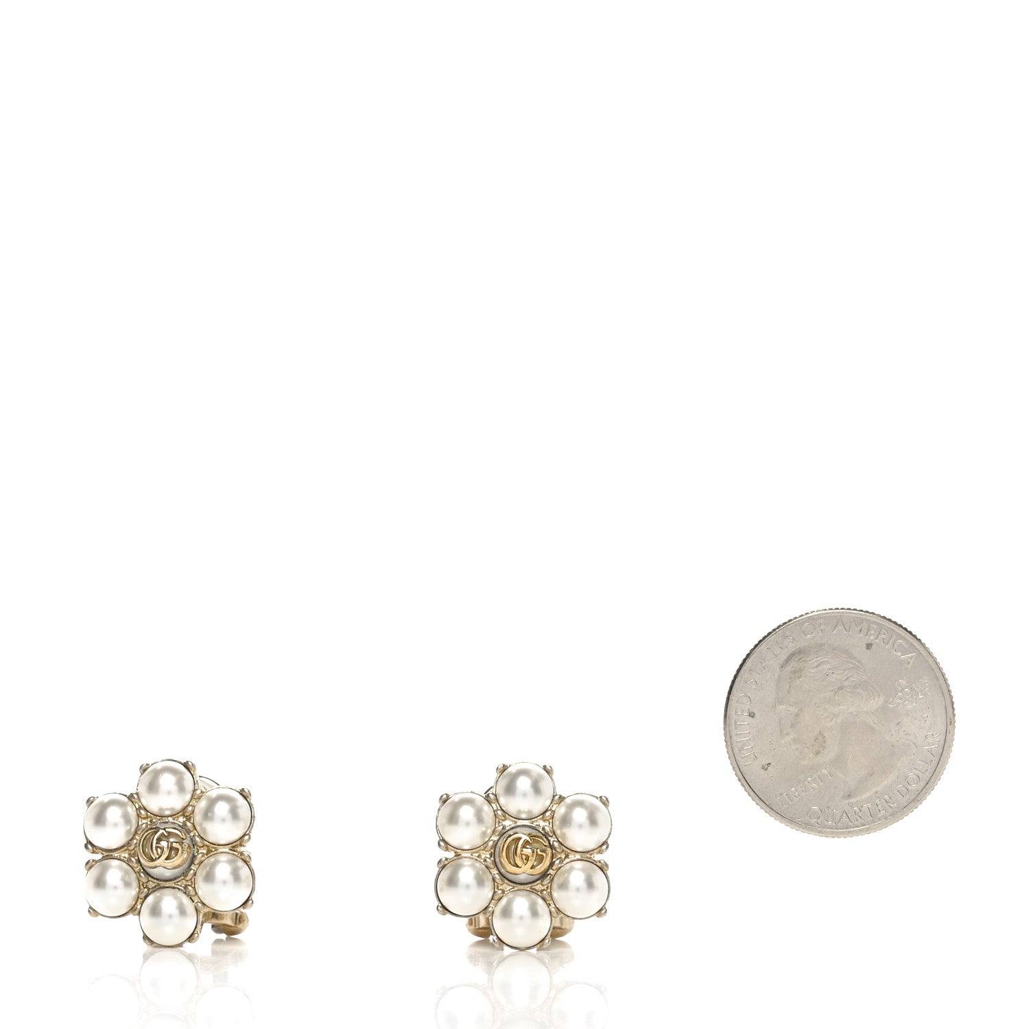 Gucci Metal Pearl Double G Clip On Earrings Aged Gold 2 of 5