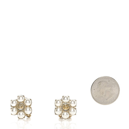 Gucci Metal Pearl Double G Clip On Earrings Aged Gold 2 of 5