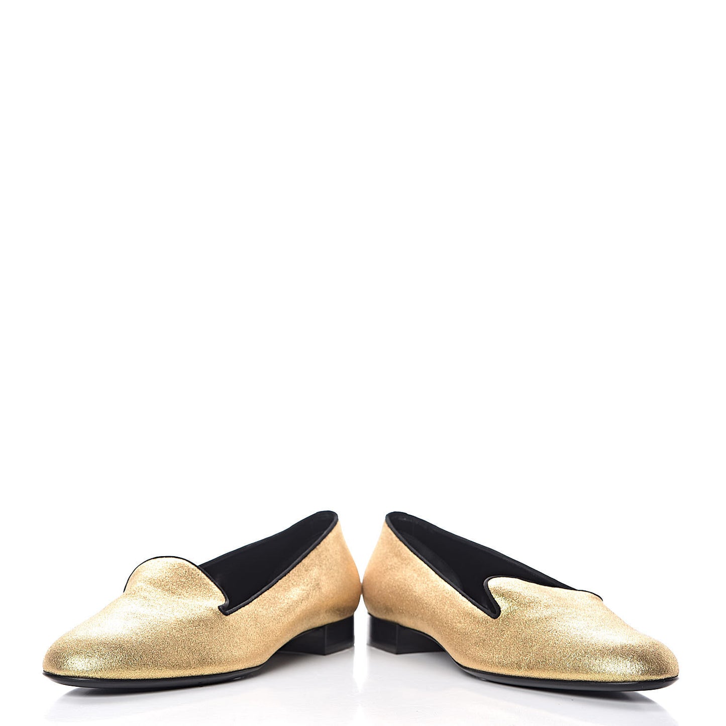 Metallic Calfskin Smoking Slipper Flat Loafers 38 Gold