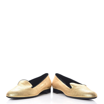 Saint Laurent Metallic Calfskin Smoking Slipper Flat Loafers 38 Gold 6 of 14