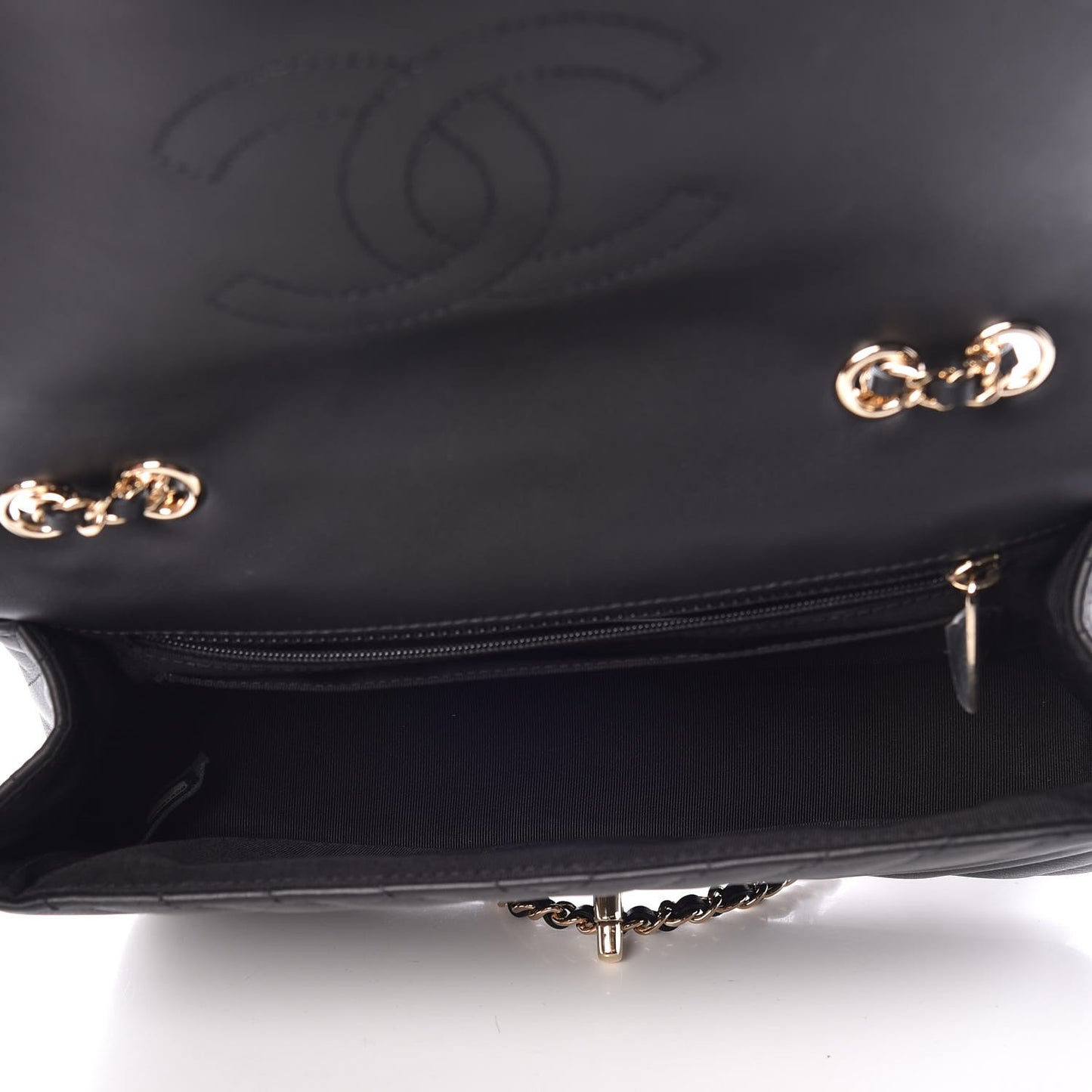 Calfskin Chevron Quilted Statement Flap Black