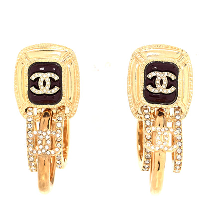 Chanel Metal Crystal CC Drop Earrings Gold 1 of 4