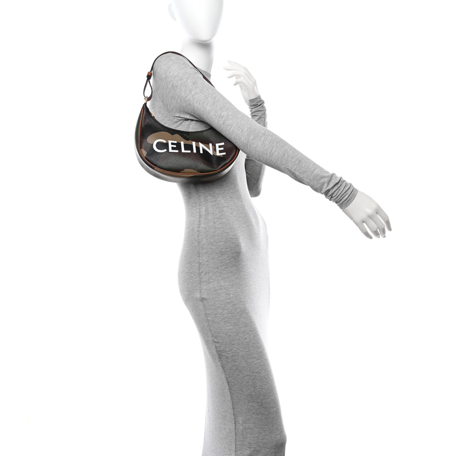 Celine Canvas Calfskin Camouflage Ava Logo Triomphe Shoulder Bag Khaki 2 of 10