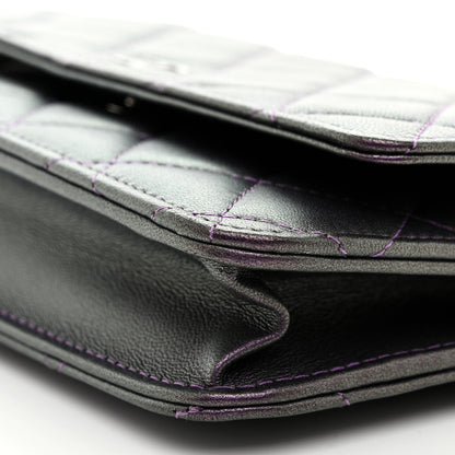 Chanel Iridescent Lambskin Quilted Wallet On Chain WOC Dark Purple 11 of 12