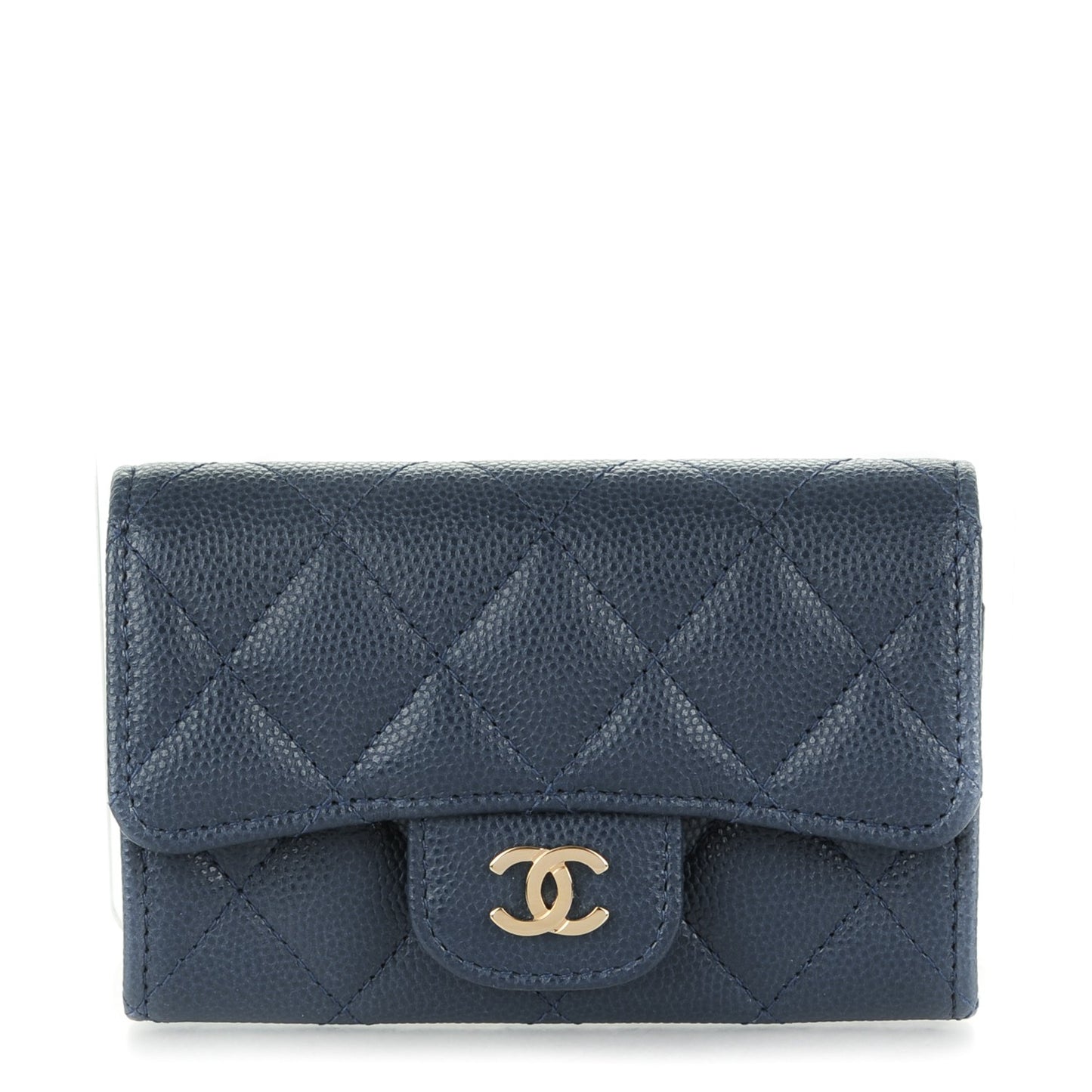 Caviar Quilted Card Holder Dark Blue