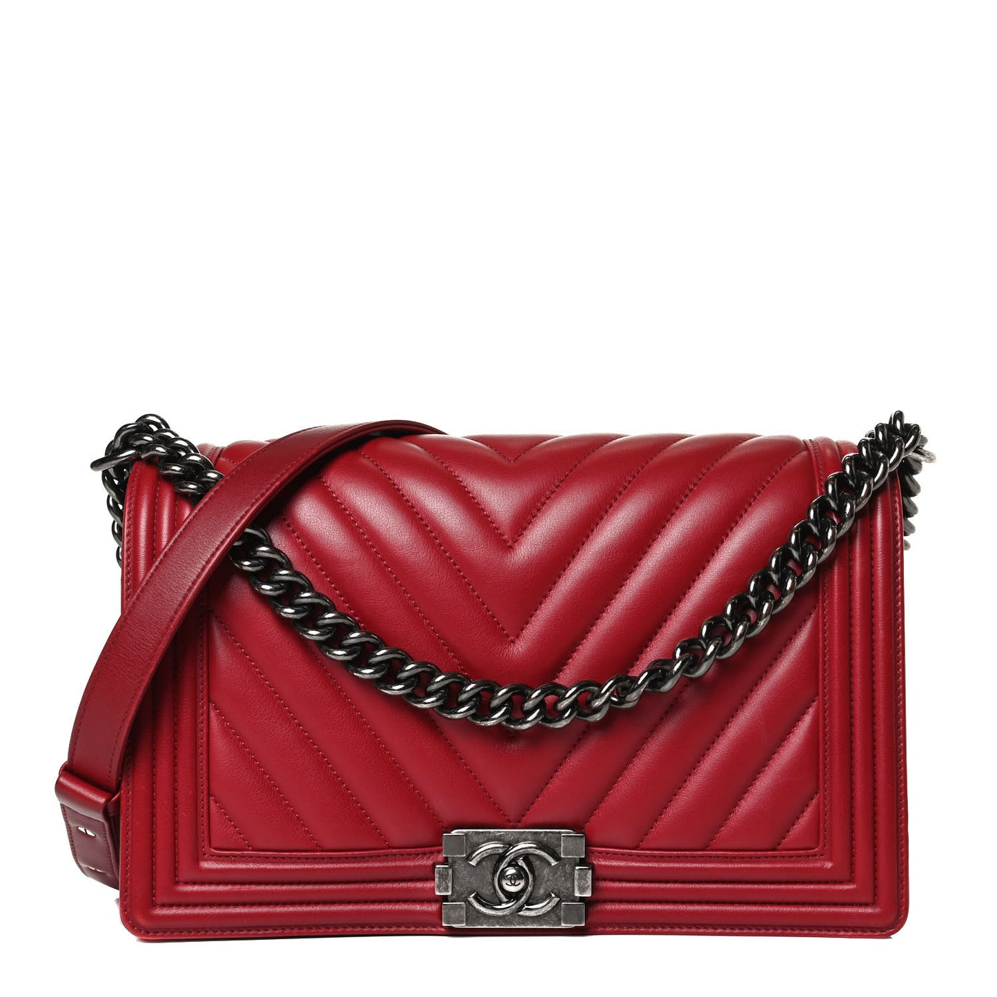 Calfskin Chevron Quilted New Medium Boy Flap Dark Red