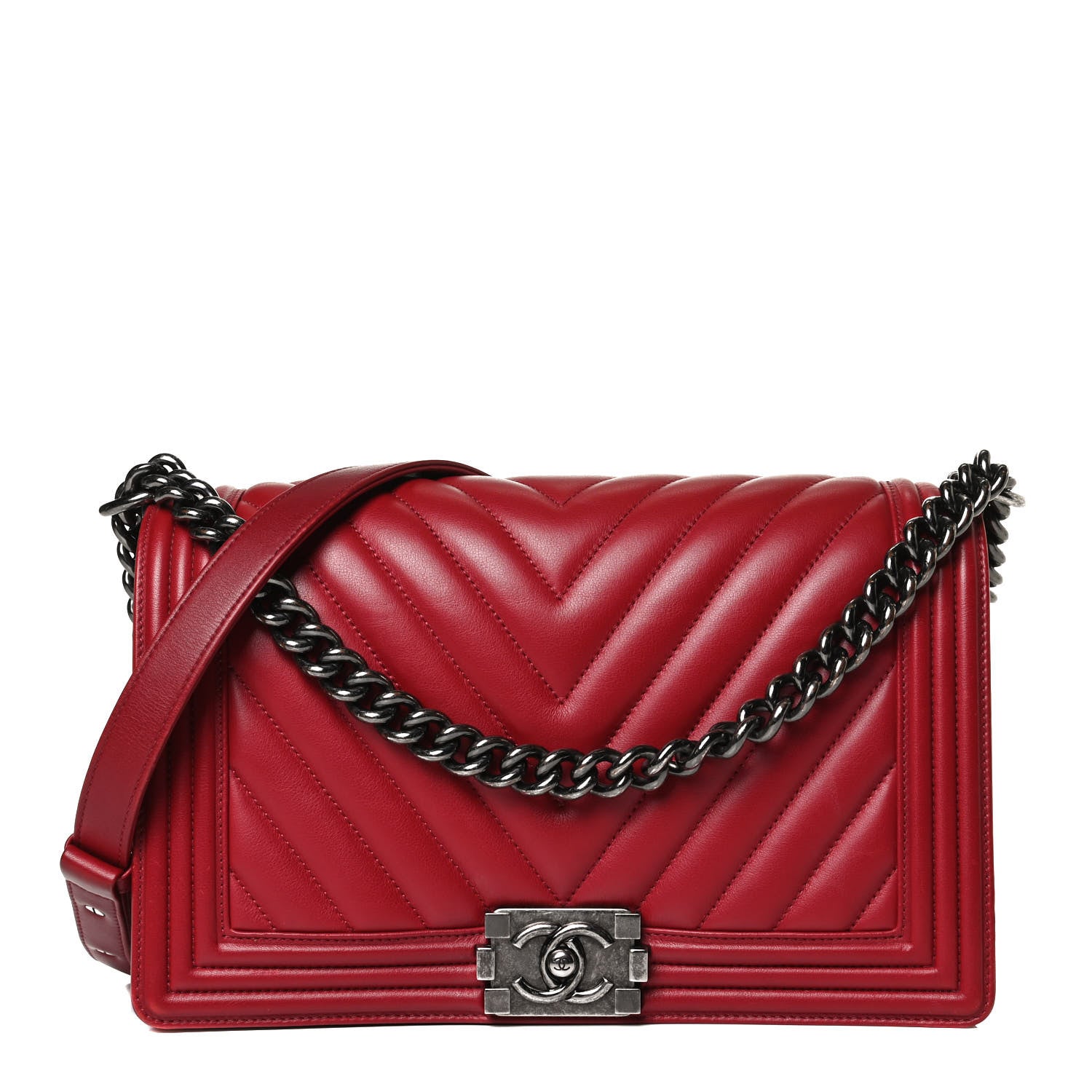 Chanel Calfskin Chevron Quilted New Medium Boy Flap Dark Red 1 of 16