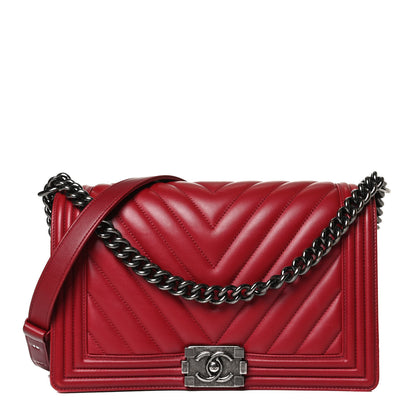 Chanel Calfskin Chevron Quilted New Medium Boy Flap Dark Red 1 of 16