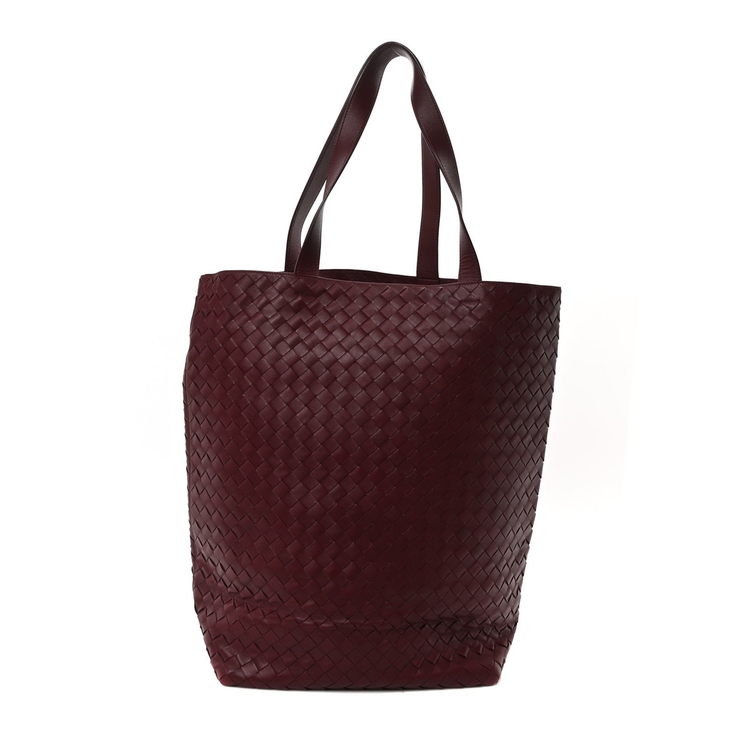 Calfskin Intrecciato Large North South Tote Bag Burgundy