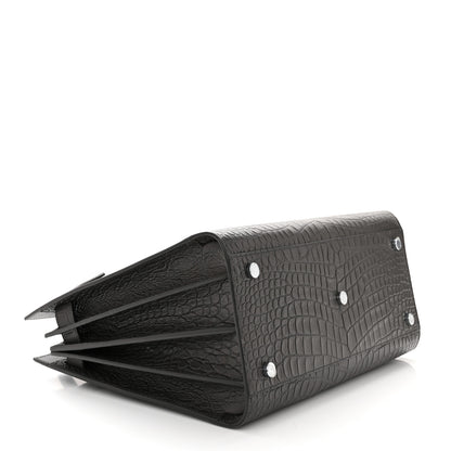 Saint Laurent Calfskin Crocodile Embossed Small Sac De Jour Coal 4 of 9