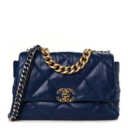 Chanel Goatskin Quilted Large Chanel 19 Flap Dark Blue 1 of 9