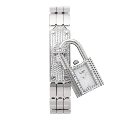 Hermes Stainless Steel Diamond Pave 16mm Kelly Quartz Watch 1 of 6