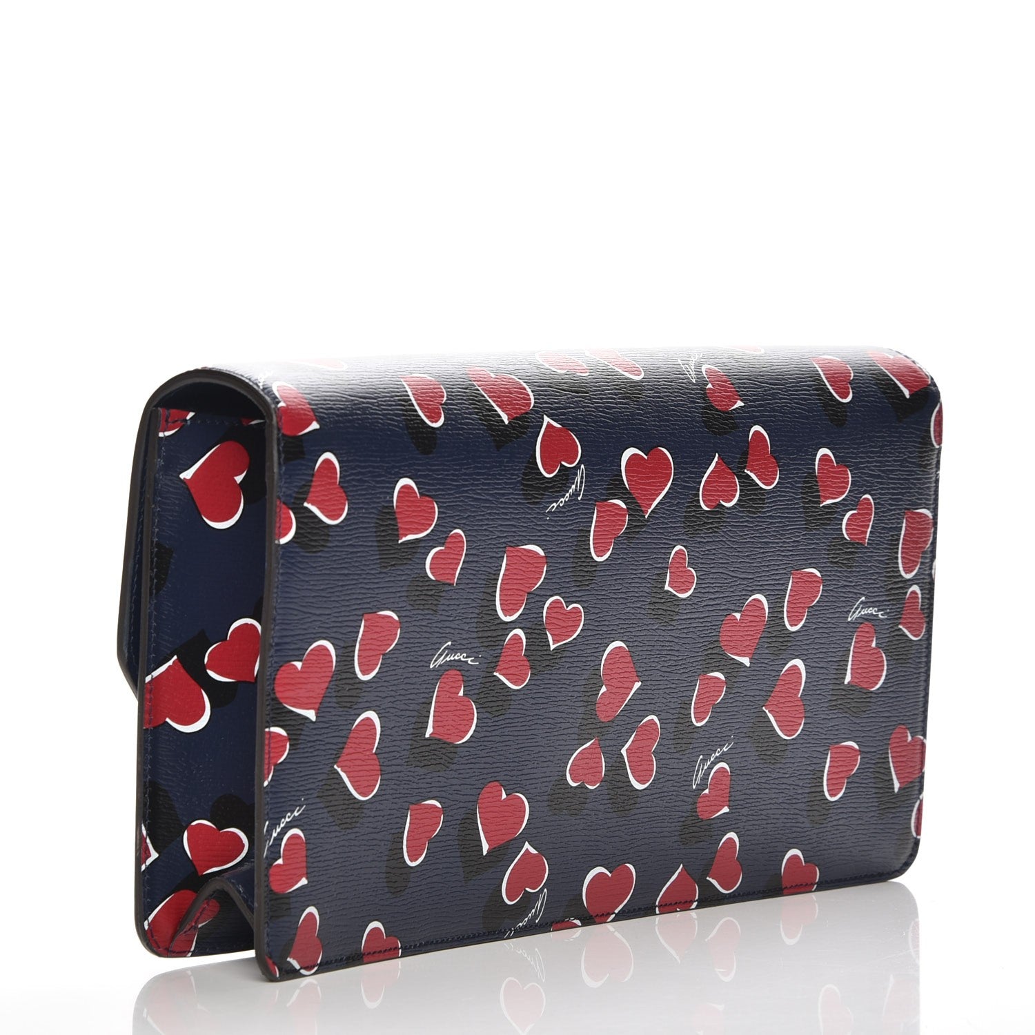 Gucci Textured Calfskin Heartbeat Print Clutch Blue 3 of 9