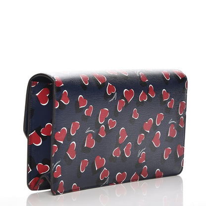 Gucci Textured Calfskin Heartbeat Print Clutch Blue 3 of 9