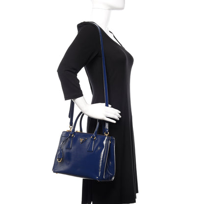 Prada Saffiano Vernice Small Double Zip Galleria Tote Inchiostro 2 of 12