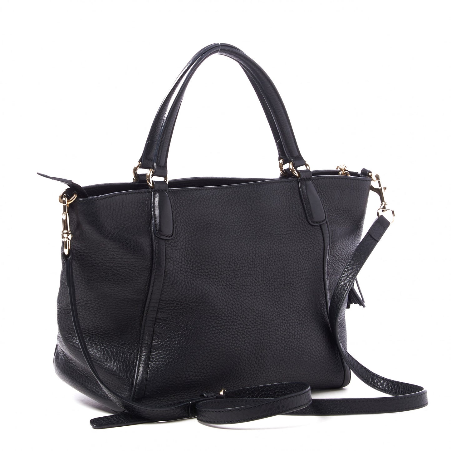 Pebbled Calfskin Small Soho Top Handle Bag Black