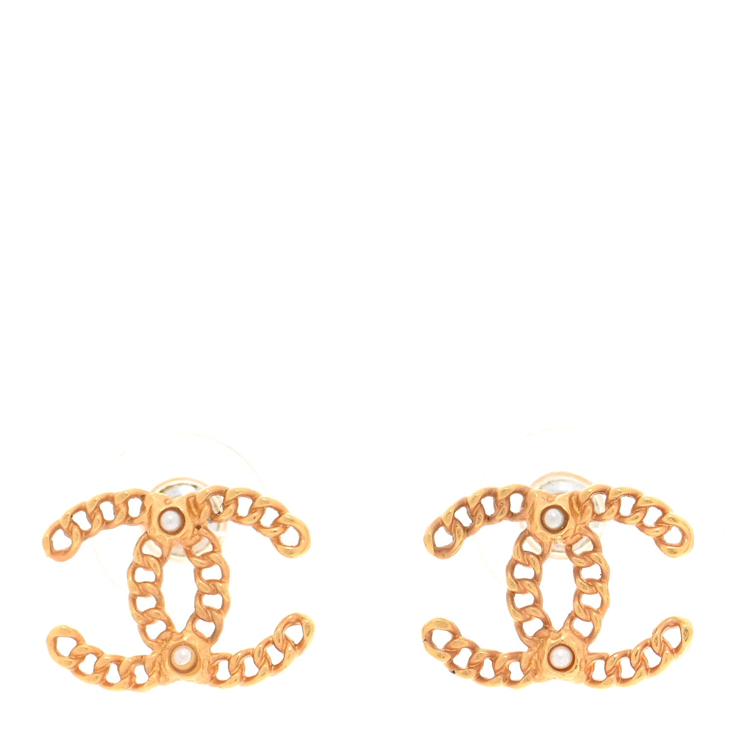Chanel Chain Pearl CC Earrings Gold 1 of 5