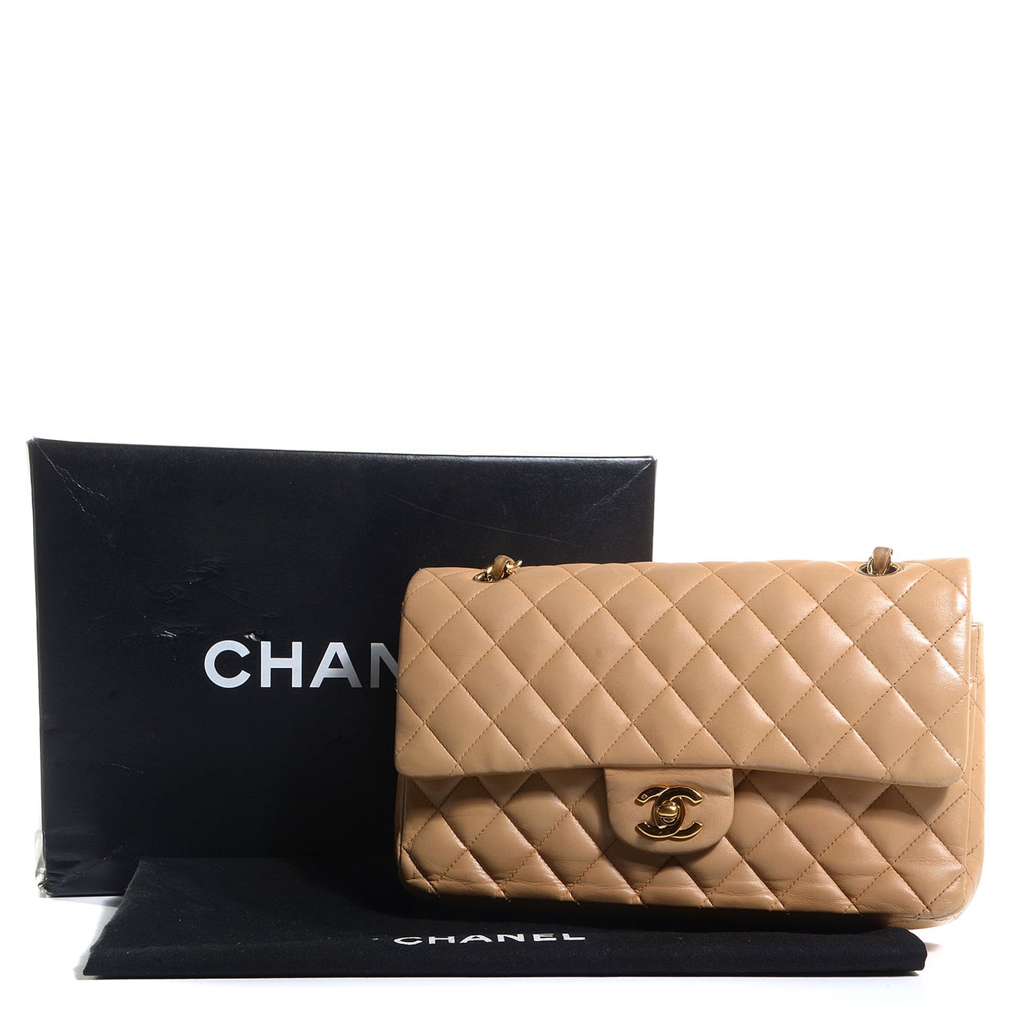Lambskin Medium Double Flap Beige