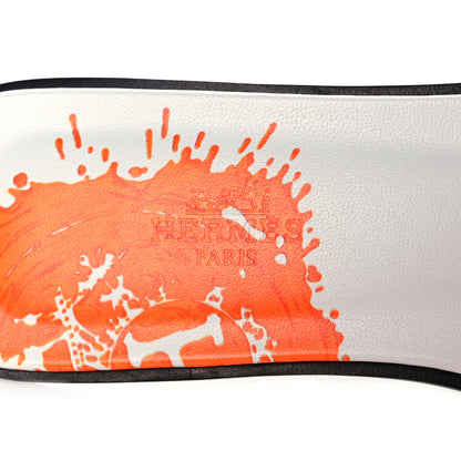 Hermes Calfskin Printed Peinture Fraiche Oran Sandals 37 White Orange 7 of 9