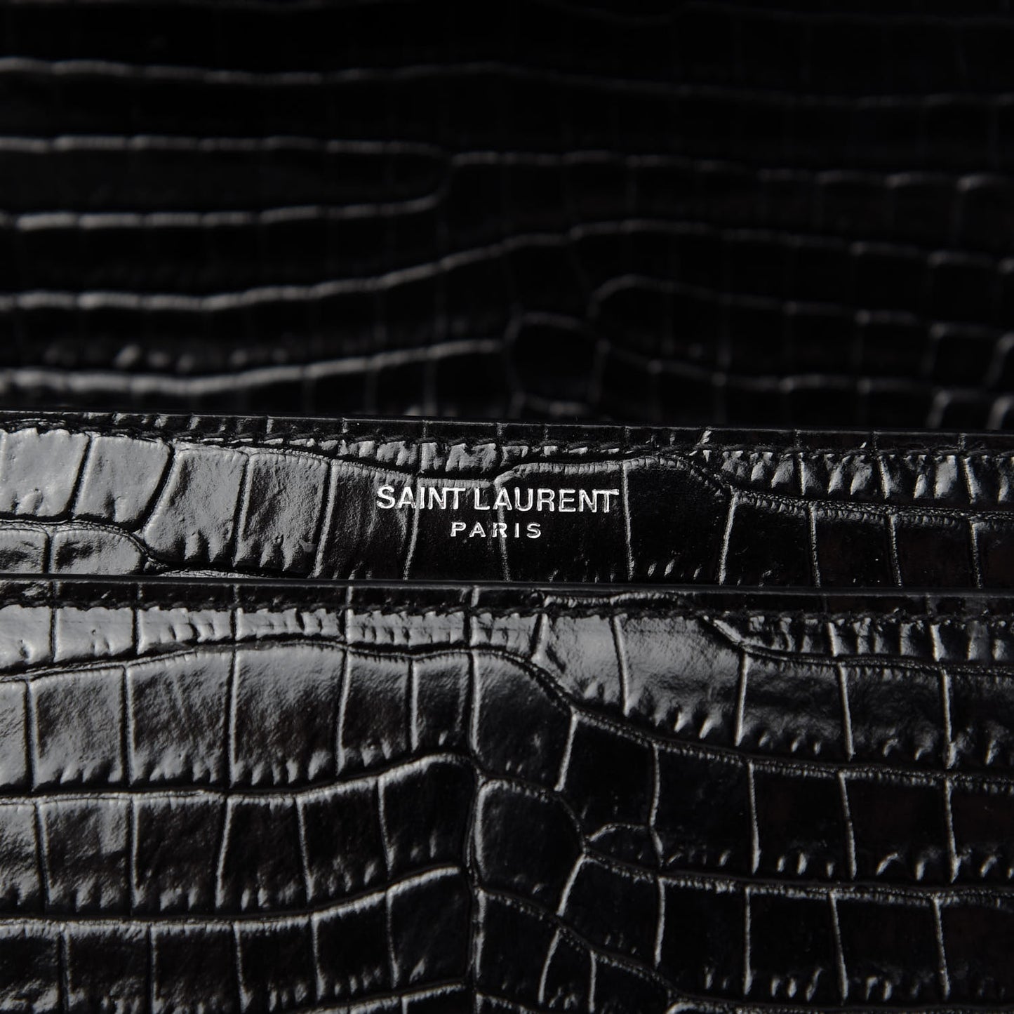 Calfskin Crocodile Embossed Medium Monogram Sunset Black