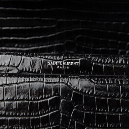Saint Laurent Calfskin Crocodile Embossed Medium Monogram Sunset Black 9 of 10