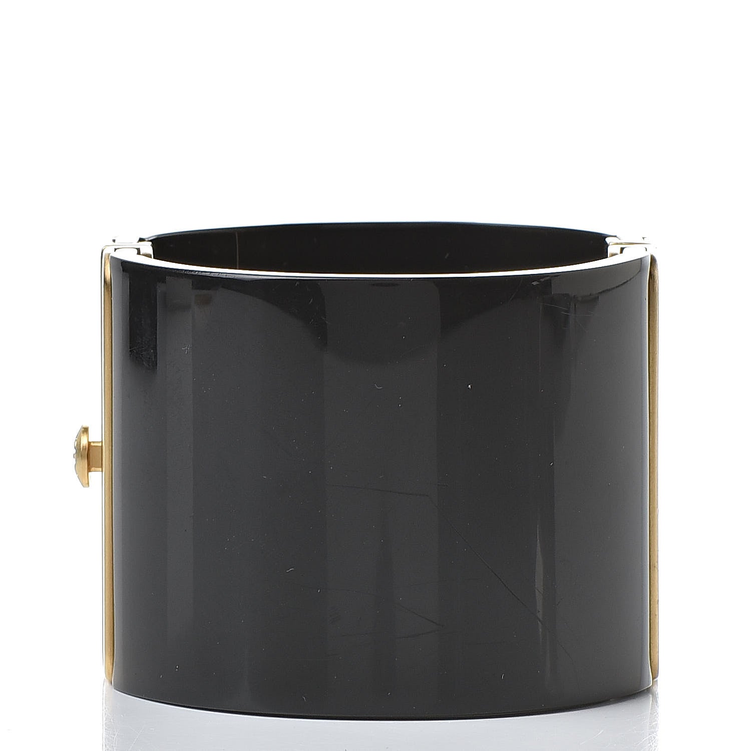 Chanel Resin CC Cuff Bracelet Black Gold 3 of 6