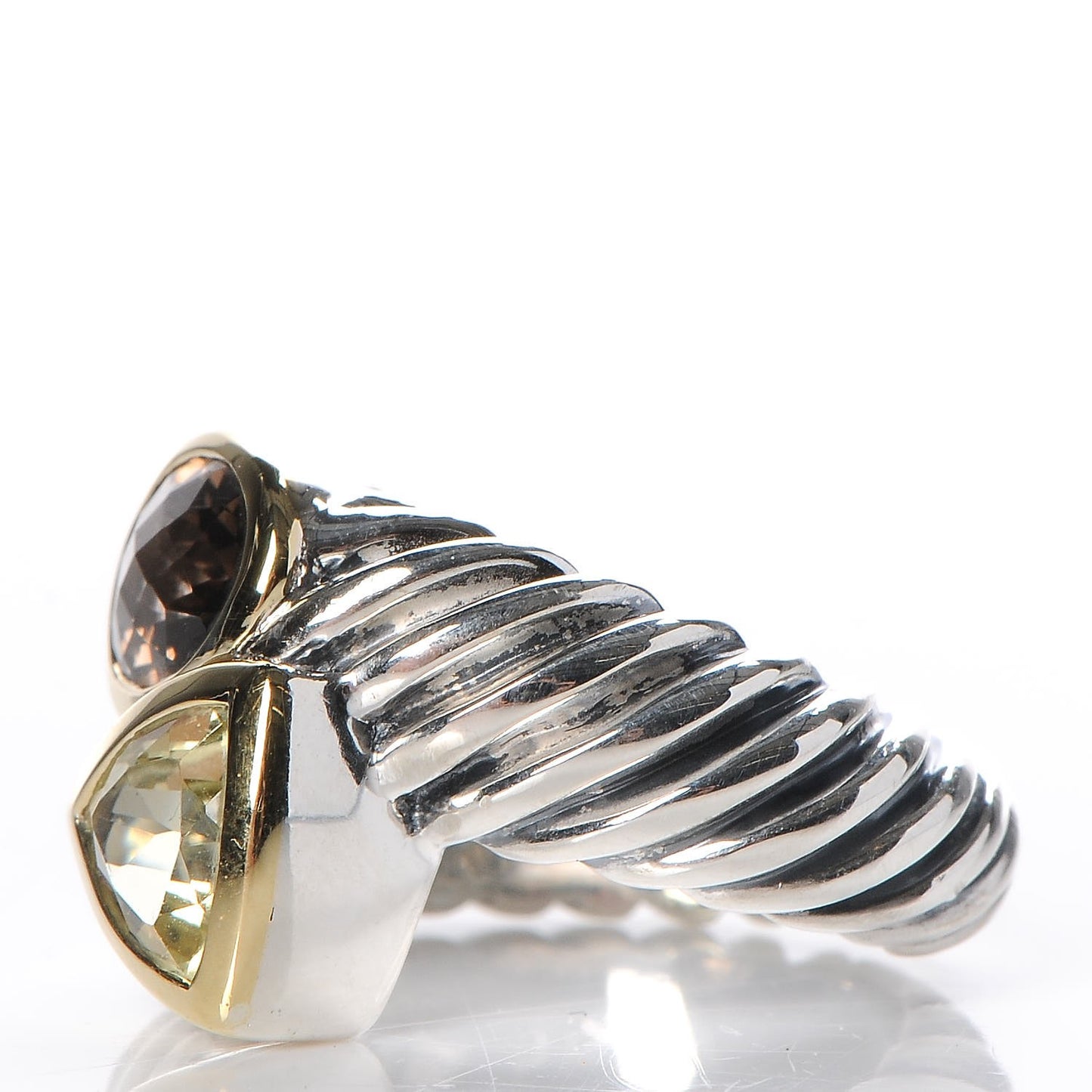 Sterling Silver 18K Gold Smoky Quartz Prasiolite Bypass Renaissance Ring 6.25