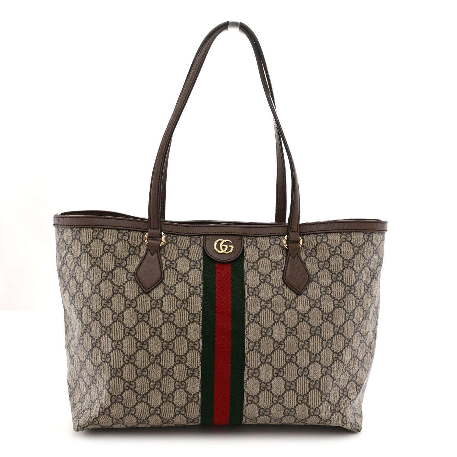Gucci GG Supreme Monogram Textured Calfskin Web Medium Ophidia Shopping Tote Beige Ebony New Acero 1 of 11