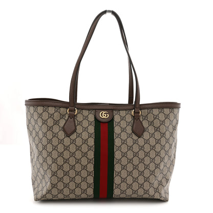 Gucci GG Supreme Monogram Textured Calfskin Web Medium Ophidia Shopping Tote Beige Ebony New Acero 1 of 11