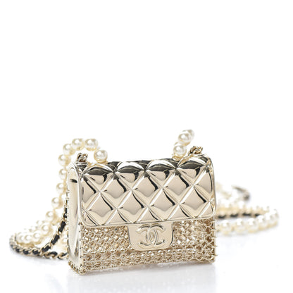 Chanel Metal Lambskin Pearl Chain Flap Bag Long Necklace Gold Black Pearly White 4 of 6