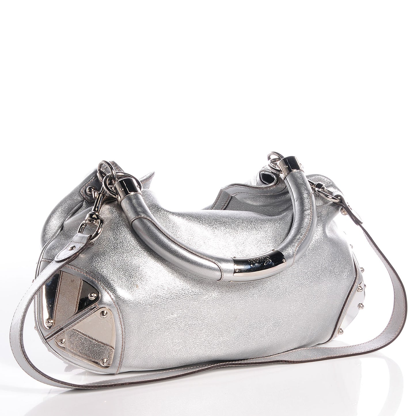 Leather Medium Indy Top Handle Hobo Silver
