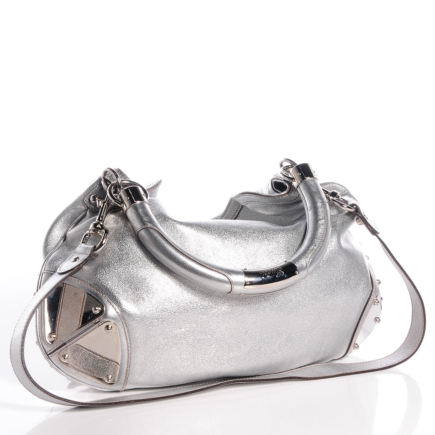 Gucci Leather Medium Indy Top Handle Hobo Silver 3 of 9