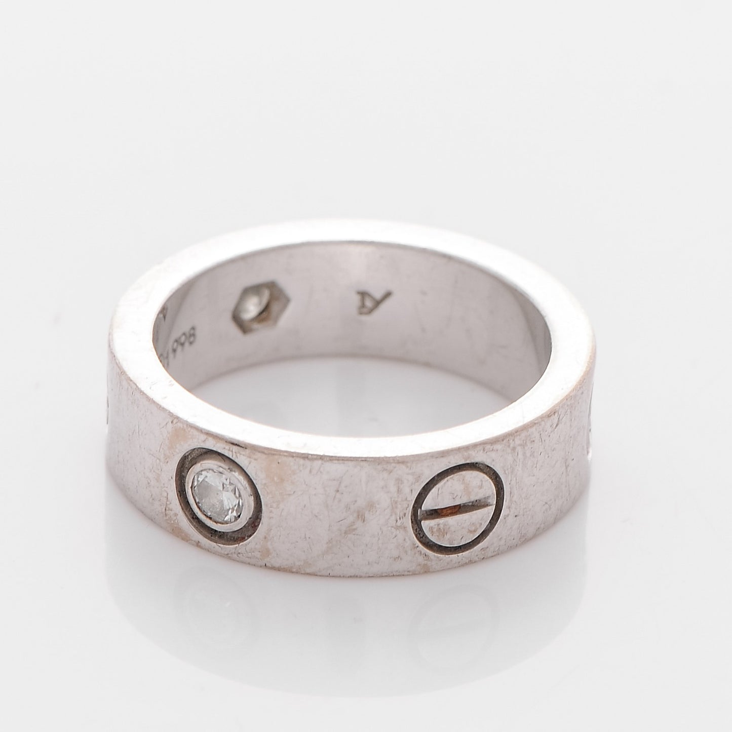 18K White Gold 3 Diamond 5.5mm LOVE Ring 49 4.75