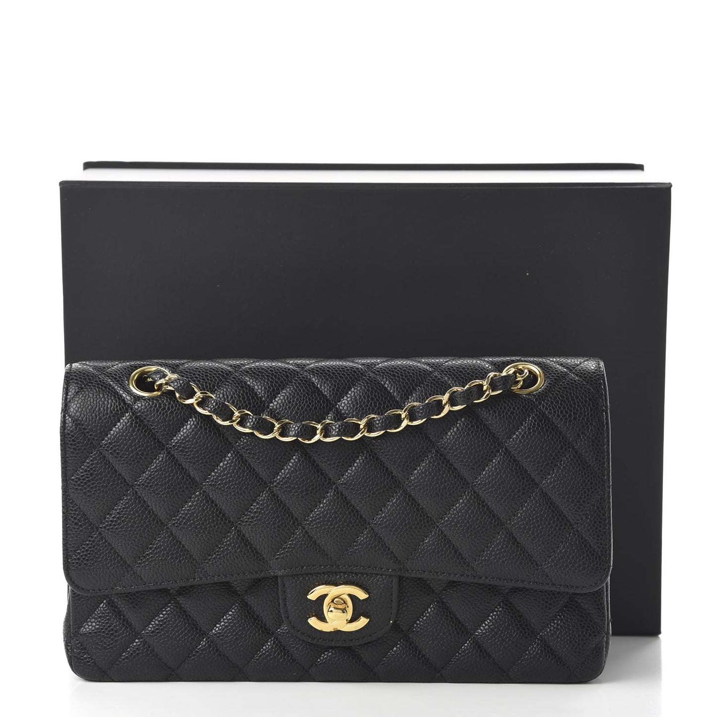 Caviar Quilted Medium Double Flap Black